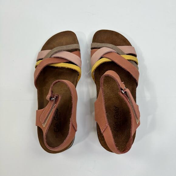 Bio-Gold Colorful Pastel Cross Strap Leather Slip On Sandals Womens Size 7.5 - Picture 9 of 13